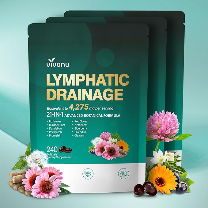 Lymphatic Drainage Supplement 240 Softgels 4275mg Lymph System Support Supplement for Women &amp Men 21-in-1 Herbal Blend with Echinacea Dandelion Burdock Bromelain Calendula Turmeric &amp M