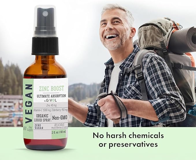 Organic ZINC Boost Mist 40 mg (Extra Strength) - Sugar Free with Vit C and Elderberry Extract - Vegan Liquid Spray for Kids and Adults - Easy Absorption - Non-GMO - (60 ml) 60 Days Supply