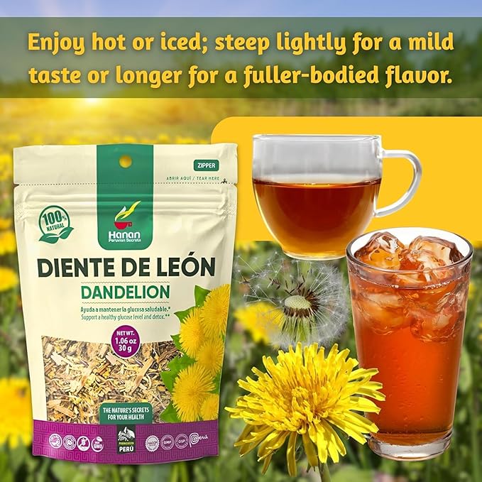 Hanan Dandelion Loose Herb Tea 3.2oz (90g Diente de Leon) - Pack of 3 Pouches with 30 Grams Each of All-Natural Dandelion Root Flower Plant Leaves from Peru