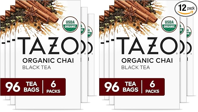 TAZO Organic Chai Black Tea BagsBlend of Black TeasGingerCinnamonBlack-Pepper &amp Cardamom192 Total Tea Bags (16ct)(Pack of 12)