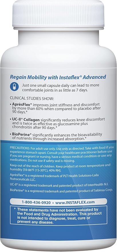 Instaflex Advanced Joint Support Nutritional Supplement Capsule with Doctor Formulated Joint Relief Supplement Featuring UC-II Collagen &amp 5 Other Joint Discomfort Fighting Ingredients 60 Ct