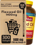 Nature Flaxseed Oil Capsules 1400mg (300 Softgels) | Plant-Based Omega-3 ALA | Bundle with Essential Vitamins Guide by R&ampC Store