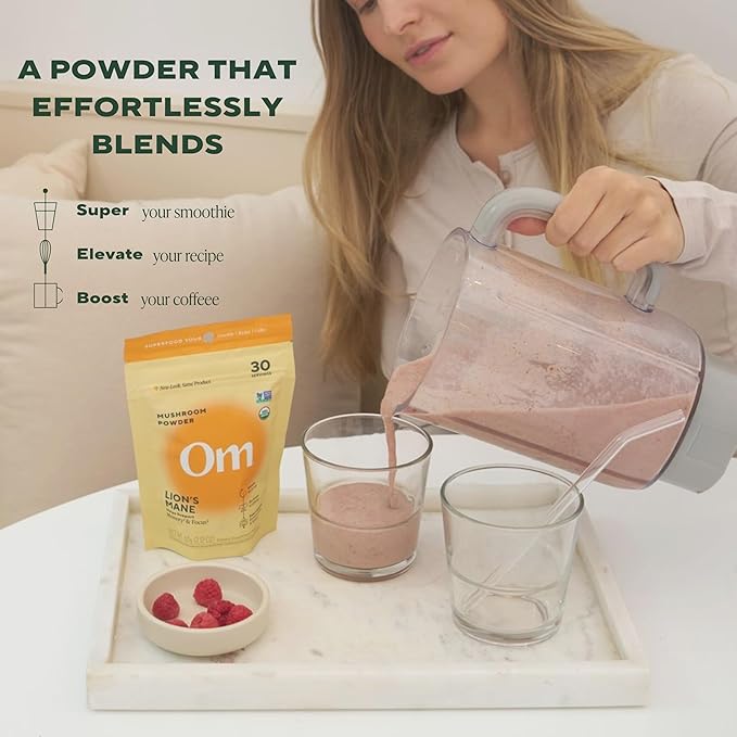 Om Lion’s Mane Mushroom Powder - Organic Mushroom Supplement and Nootropic - Support Memory Focus and Nerve Health 7.05 oz (100 Servings)