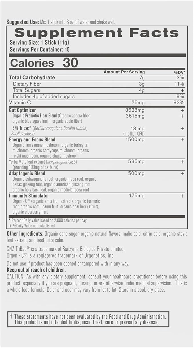 Organixx Clean Sourced Yerba Complex Yerba Mate Superblend Powder Drink Mix with Ashwagandha Natural Caffeine Pre &amp Probiotics &amp Fiber Dairy and Gluten Free Watermelon Mint 15 Travel Pa
