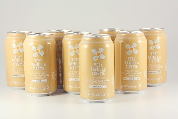 KauffmanTreats Frannie Sparkling Beverage- Zero Calories &amp Sugar Aspertame Free: 24-Ct Case 12 Oz. Cans (Very Vanilla Creme)