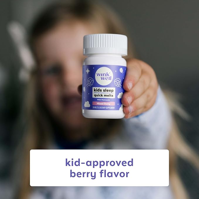 Wink Well Kids Melatonin Chewable Melts-Sleep Aid Chews with Melatonin 1mg- Quick Deep Toddler Sleep Aid Drug-Free-Fast Non-Habit-Forming Child Melatonin Dissolve Tablets- 30 Melts