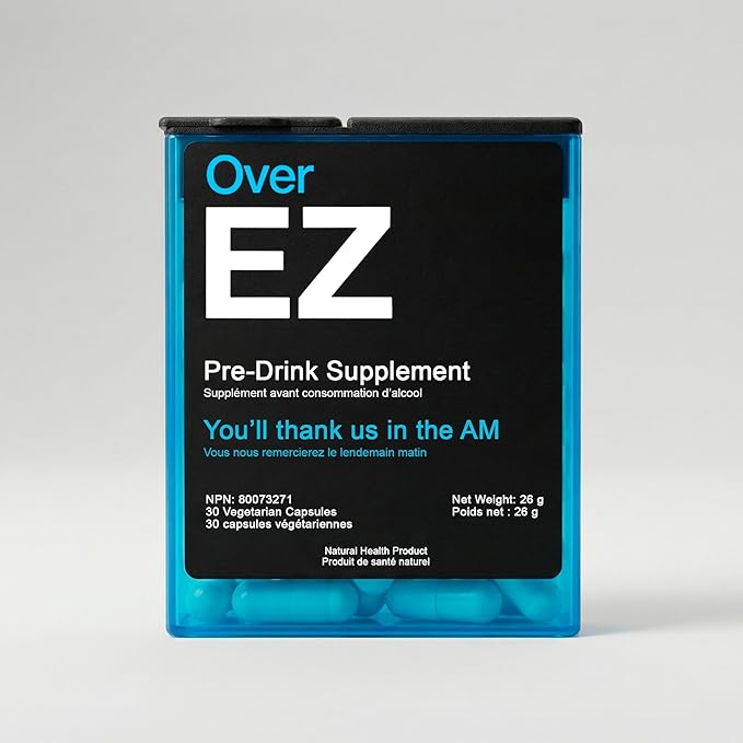 OVER EZ Pre-Drink Supplement - [$1.30 x Serving] Party Recovery &amp Prevention Pills for a Night Out &amp Better Mornings Milk Thistle Amino Acids Vitamin Bs (30 Servings)
