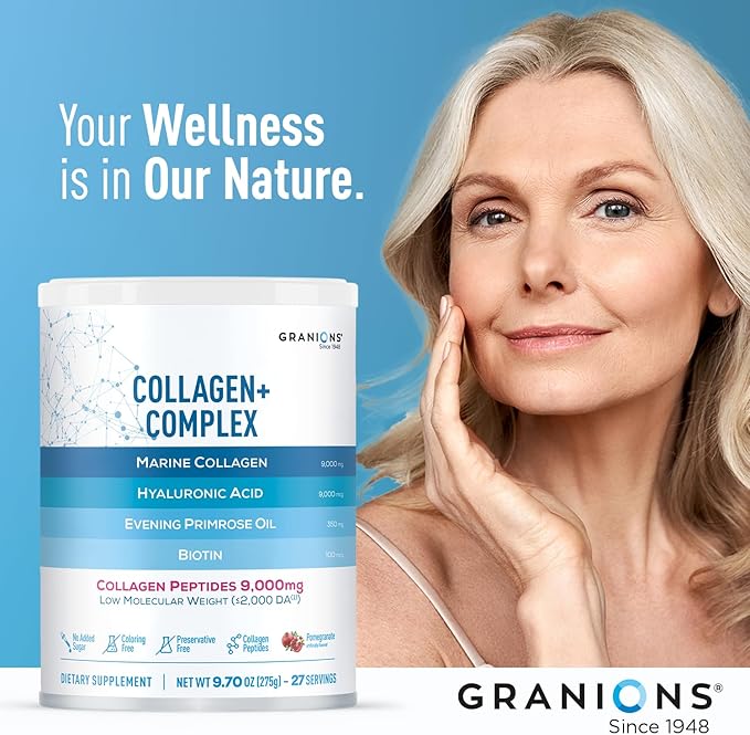 Marine Collagen Powder Supplement - Type I Hydrolyzed Marine Collagen Peptides Protein Biotin Hyaluronic Acid Vitamin C Vital Antioxidants - Skin Supplements for Women - Pomegranate 9.7oz