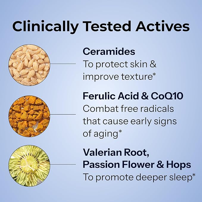 HUM Mighty Night Nighttime Sleep Supplement for Skin Care CoQ10 Valerian Root &amp Ferulic Acid to Support Cell Turnover Skin Vitamins for Women and Men Overnight Beauty Vitamins 60 Vegan Softge