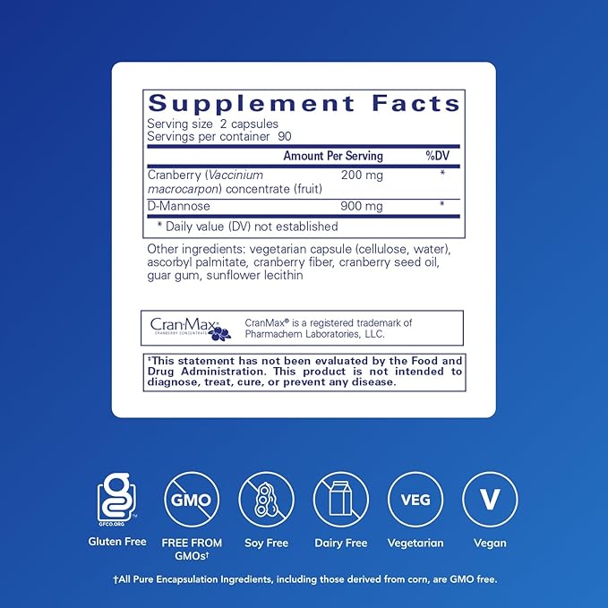 Pure Encapsulations Cranberry D-Mannose - Supports Urinary Tract Health* - with Cranberry Fruit Solids - Vegan &amp Non-GMO Dietary Supplement - 180 Capsules