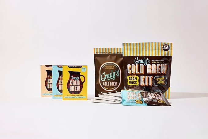 GRADY’S COLD BREW French Vanilla 100% Arabica Ground Coffee &amp Chicory Pouches ONE Box with 4 Easy-to-Brew Bean Bags Makes 12 drinks