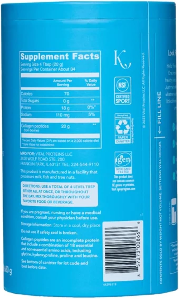 Vital Proteins Natural Whole Nutrition Collagen Peptides - Pasture Raised Grass Fed Paleo Friendly Gluten Free Single Ingredient - 24 Ounce