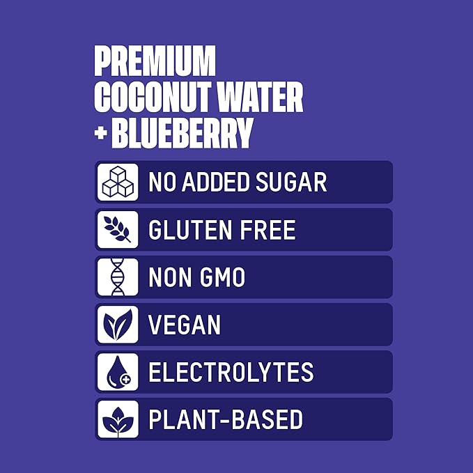 Once Upon a Coconut Premium Blueberry Coconut Water - Low Calorie All-Natural Drink with Electrolytes - Non-GMO - Gluten-Free - 10.8 Fl Oz (Pack of 12)