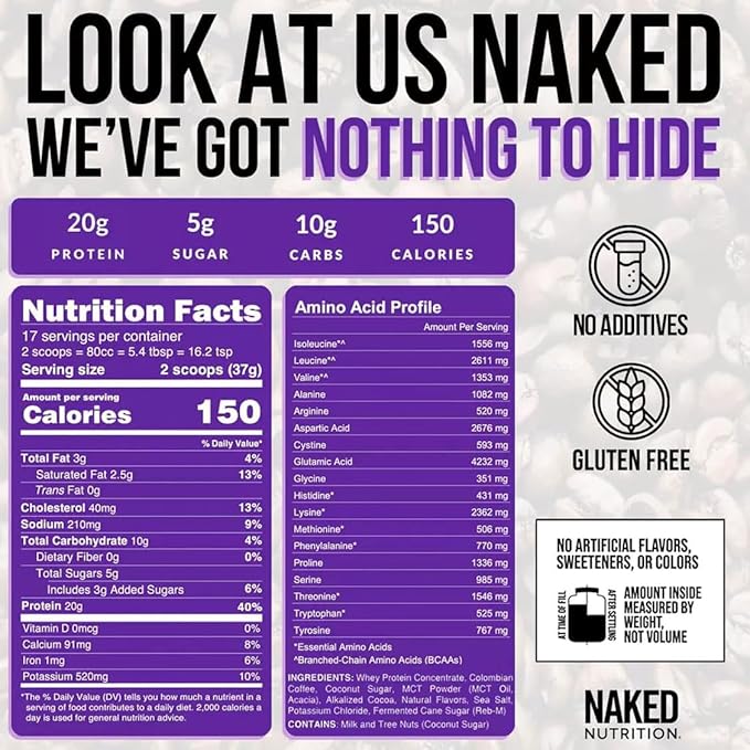 NAKED Mocha Latte Protein Coffee - Premium Colombian Iced Coffee Protein Shake Drink Delicious Keto Friendly and Gluten Free 17 Servings