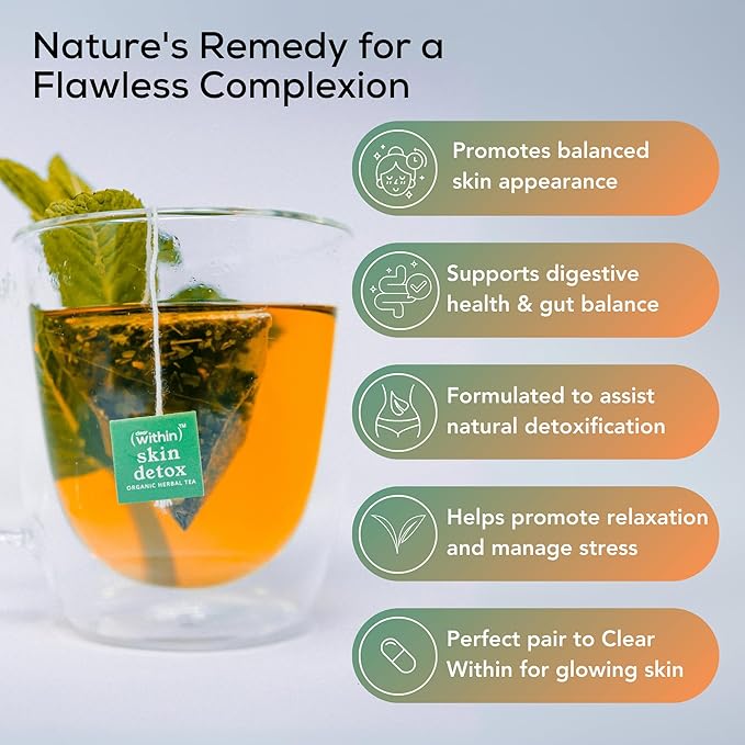 Clear Within Skin Detox Tea – 6 Natural Ingredients for Glowing Skin Supports Digestion &amp Gut Health Promotes Relaxation Detoxifies Naturally