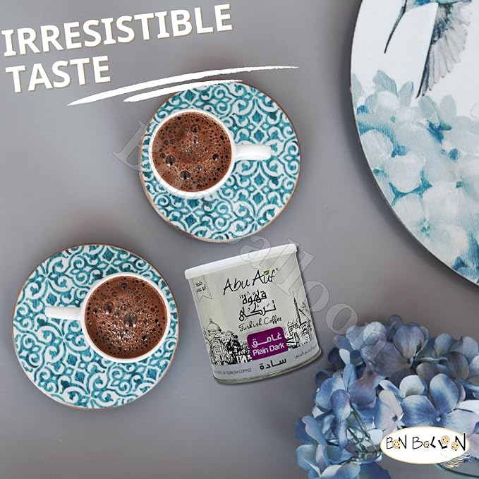 Abu Auf AbuAuf Oriental Original Turkish Coffee Cafe Arabic Arabian Arabica Ground Roasted Mud Coffee Plain Dark Roast (Plain Dark Roast (1 Pack = 7.05 oz / 200 gm) بن ابو عوف سادة غامق