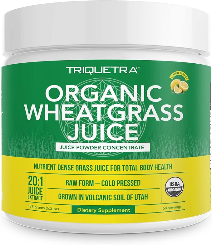 Organic Wheatgrass Juice Powder - Organically Grown in Volcanic Soil of Utah - Raw &amp BioActive Form Cold-Pressed Then CO2 Dried 20:1 Super Concentrate - Lemon (6.2 oz - 60 Servings)