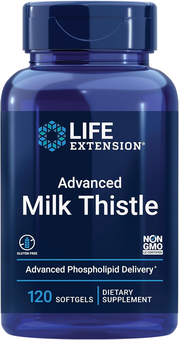 Life Extension Advanced Milk Thistle Liver Health Supplement Liver Detox Cell Division silymarin silybin bioavailable Gluten Free Non-GMO 120 softgels