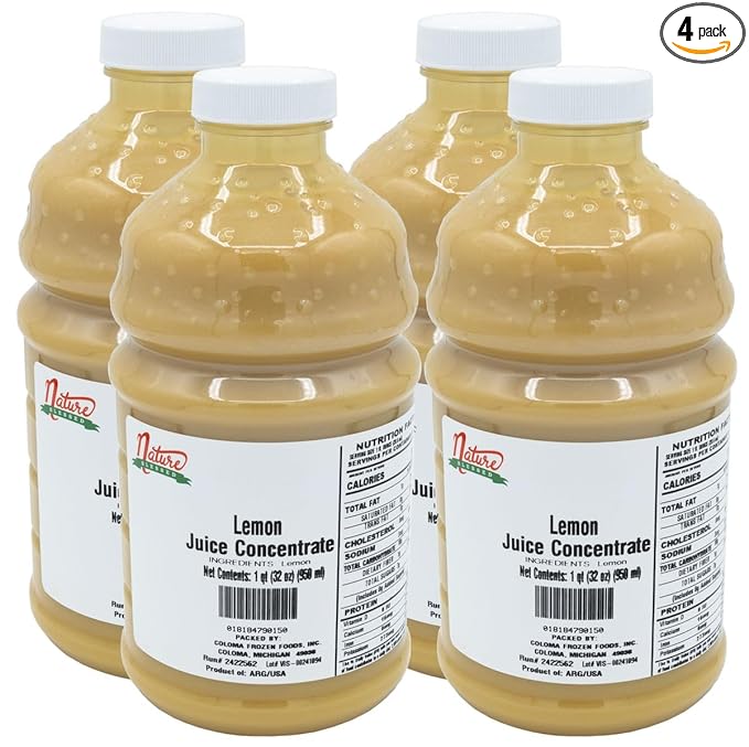 Nature Blessed 100% Pure Lemon Fruit Juice Concentrate - 4 Quarts (4/32 fl oz bottles) Great for Home Vintners Brewers Cider Spirits or Smoothies