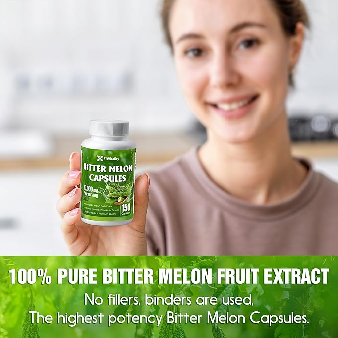 Bitter Melon Capsules| 150 Vegan Capsules| 150 Days Supply| 9000mg per Serving| Bitter Melon Fruit 25:1 Extract| 100% Pure &amp Natural| Gluten-Free Supplement| Ultimate Concentrated