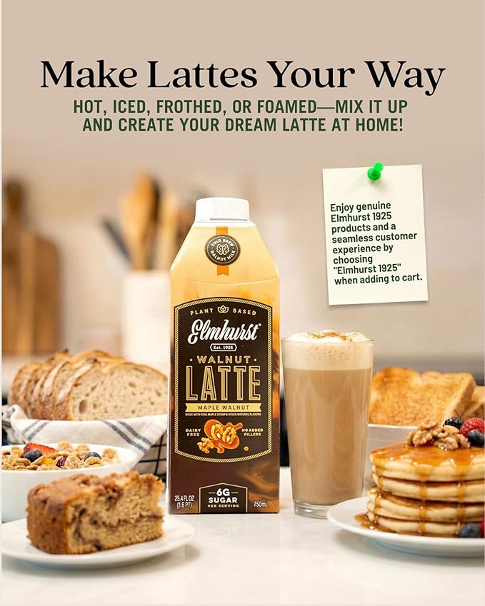 Elmhurst 1925 Maple Walnut Latte – Plant-Based Vegan Dairy-Free Plant Milk Latte Made of Walnut Milk Cold Brew Premium Arabica with 95mg Caffeine &amp Real Maple &amp Brown Sugar – 25.4oz (Pack o