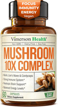 Mushroom 10x Complex with Lions Mane Extract Turkey Tail Cordyceps Reishi Shiitake Chaga &amp Maitake for Cognitive Support – Vegan Mushroom Supplement Blend for Natural Energy &amp Focus – 60