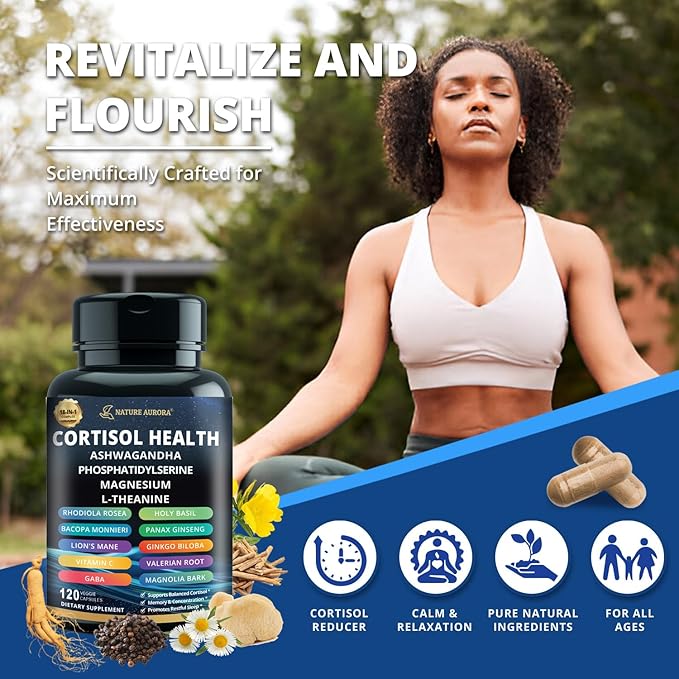 18-in-1 Cortisol Supplements for Women &amp Men Cortisol Reducer Detox Manager with Magnesium Ashwagandha L-Theanine Phosphatidylserine for Mood Sleep Focus Support 120 Capsules