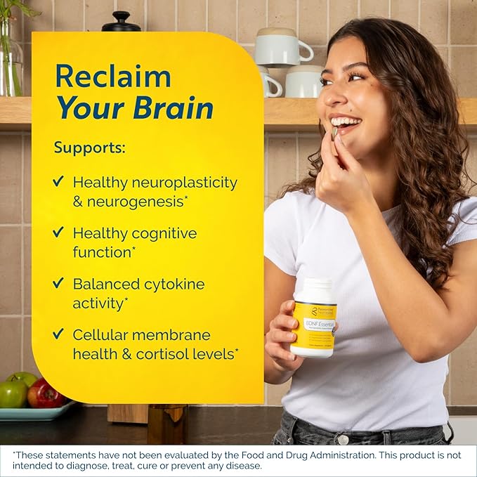 Researched Nutritionals BDNF Essentials - Clinically Researched Brain Supplement with Bacopa Monnieri &amp Lions Mane Mushroom - Supports Neuroplasticity &amp Healthy Cortisol Levels 120 Capsules