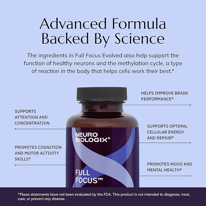 Neurobiologix Full Focus for Men &amp Women Brain &amp Mood Support Supplement Promotes Focus Memory &amp Cognitive Function with Green Coffee Bean Bacopa Magnesium &amp SAM-E Gluten Free