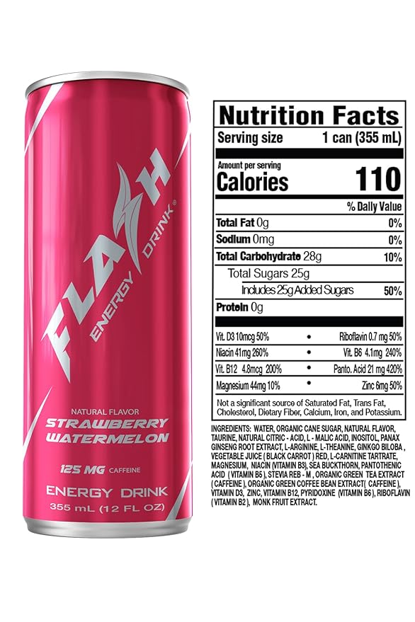 Flash Energy Drink | Elevate your Energy Focus and Performance | Natural | Non-GMO Vegan Gluten-Free Ingredients Organic Green Tea and Green Coffee Bean with 125 mg of Caffeine Enhanced with Es