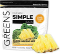 Clean Simple Eats Super Greens Powder Naturally Flavored Greens Powder with Chlorella Spirulina Superfoods &amp Prebiotic Fiber No Artificial Ingredients Gluten Free Tropical Greens Flavor 30