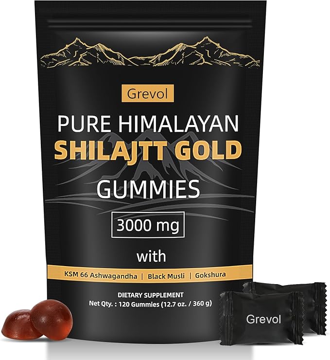 Himalayan Shilajit Gummies with Ashwagandha Fulvic Acid &amp 85+ Trace Minerals - No Added Sugar - Individually Wrapped - 120 Gummy