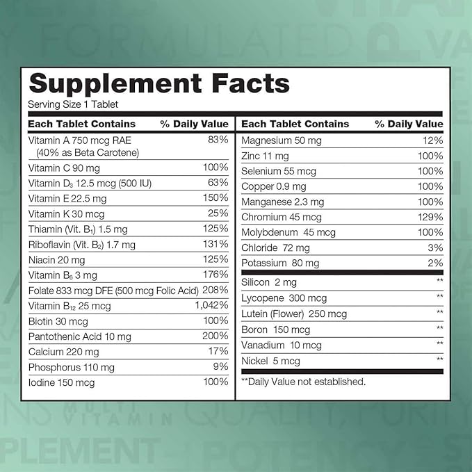 KIRKLAND Signature Adult 50+ Multi Vitamins &amp Minerals 400 Tablets (2 Pack)