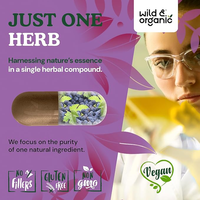 Wild &amp Organic Grape Seed Extract Capsules - 20000 mg Strength Grapeseed Extract Equivalent - 95% Polyphenols - 400 mg per Serving - 3 Month Supply - 90 Vegan Capsules - Non-GMO