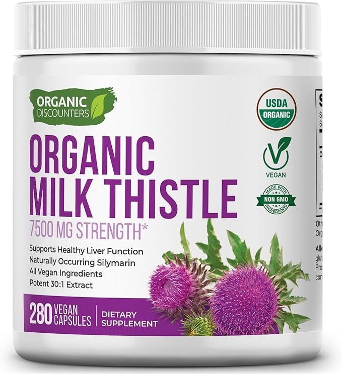 Milk Thistle Capsules 280 Count 7500 mg Strength Potent 30:1 Extract USDA Certified Organic Rich in Silymarin Flavonoids Vegan Non-GMO and All-Natural