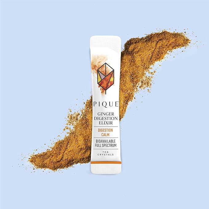 Pique Organic Ginger Digestion Elixir - Caffeine-Free Herbal Tea Support Healthy Digestion and Metabolism - 28 Single Serve Sticks (Pack of 2)
