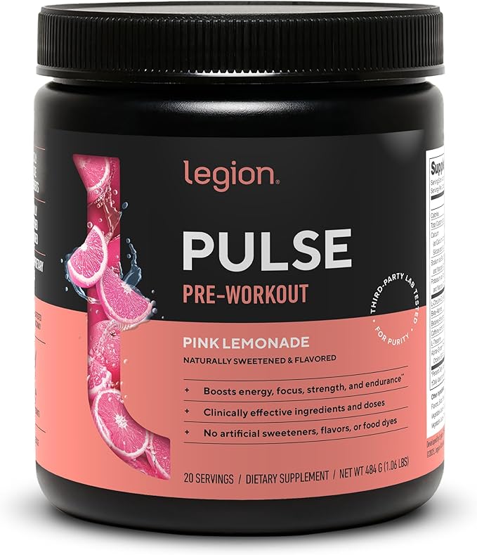 LEGION Pulse Pre Workout - All Natural Nitric Oxide Preworkout Drink to Boost Energy Creatine Free Naturally Sweetened Beta Alanine Citrulline Alpha GPC (Pink Lemonade)