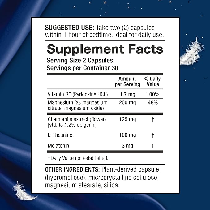 SleepXL Sleep Supplement Non-Habit-Forming Formula - Fall Asleep Faster &amp Sleep Longer - 5 key ingredients include Melatonin L-Theanine Chamomile Magnesium &amp Vitamin B6 (60 Capsules 30 Ser