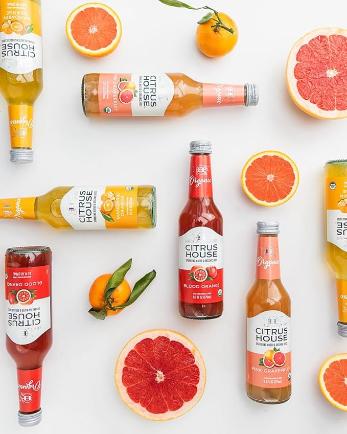 Citrus House Organic Sparkling Juice Variety Pack Modern Italian Soda No Added Sugar No Preservatives 9.3 Fl Oz Glass Bottle (Pack of 12)