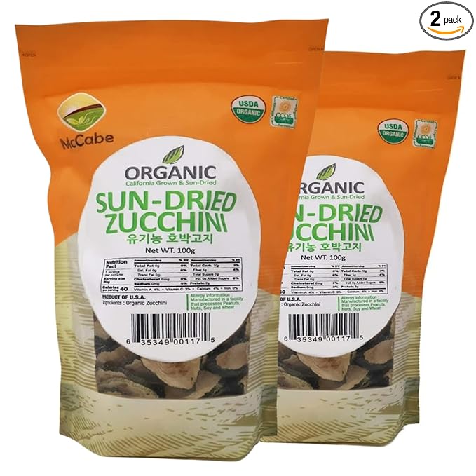 McCabe Organic Sun-Dried Zucchini - Organic Dehydrated Zucchini | Rich with Fiber &amp Minerals | USDA and CCOF Certified | Product of USA | 100g Pack of 2