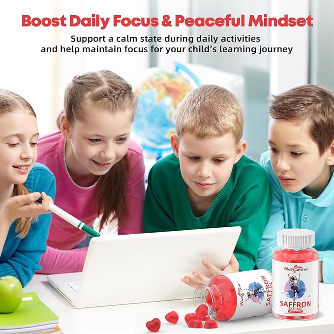 Saffron &amp Mushroom Complex Gummies for Kids Adults Support Focus Positive Mood Memory Sugar Free Organic No Artificial Colors &amp Flavors