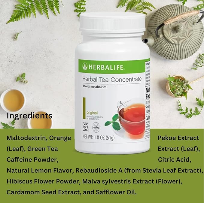 Herbalife Herbal Tea Concentrate Flavor Antioxidant Energy Support Drink No Artificial Sweeteners 3.6 Oz (102g) Canister