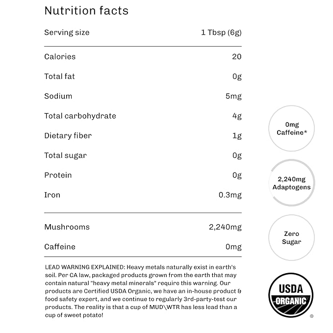 MUD\WTR Rest Evening Mushroom Blend Powder | 2240mg Adaptogenic Mushroom Tea | Sleep Support Wind Down &amp Relaxation Tea | USDA Organic &amp Vegan | Turkey Tail Reishi Ashwagandha | 30 Serving