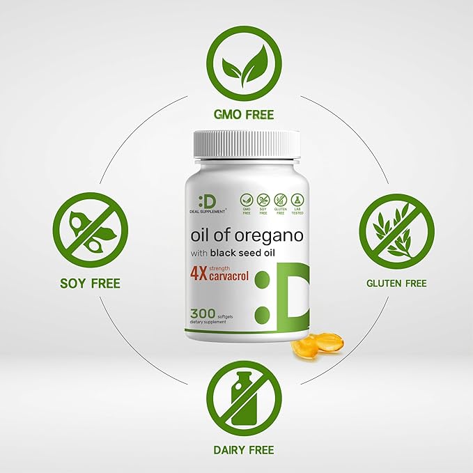 DEAL SUPPLEMENT Oil of Oregano Softgels with Black Seed Oil 300 Count – 30:1 Extract Active Carvacrol &amp Thymoquinone – Antioxidant Immune Health Support – Plant Based Non-GMO
