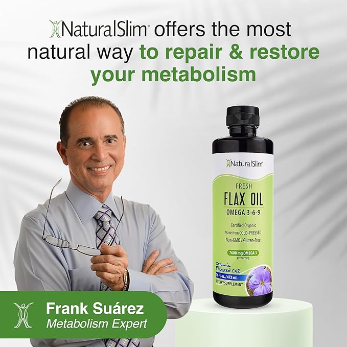 NaturalSlim Flaxseed Oil Liquid Fresh Taste Flax Oil Organic Cold Pressed &amp High in Omega 3 6 9 Fatty Acid Flax Seed Supplement for Healthy Cells Hair Skin &amp Nails - Fresh Taste 16 fl. Oz.