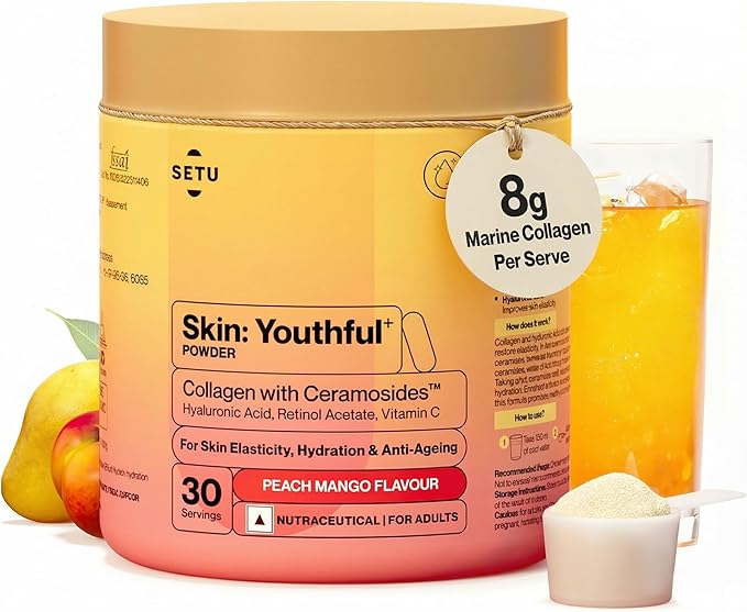 SETU Skin: Youthful with 8g Marine Collagen + Ceramosides™ for 4X Faster Hydration | Collagen Powder for Women &amp Men | (30 Servings)