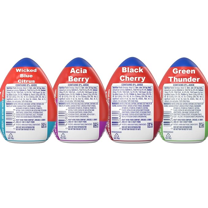 Mio Energy Water Enhancer Variety Pack 1.62 fl oz 4 Flavors (Wicked Blue Citrus Acai Berry Black Cherry Green Thunder) with Caffeine and B-Vitamins Zero Sugar