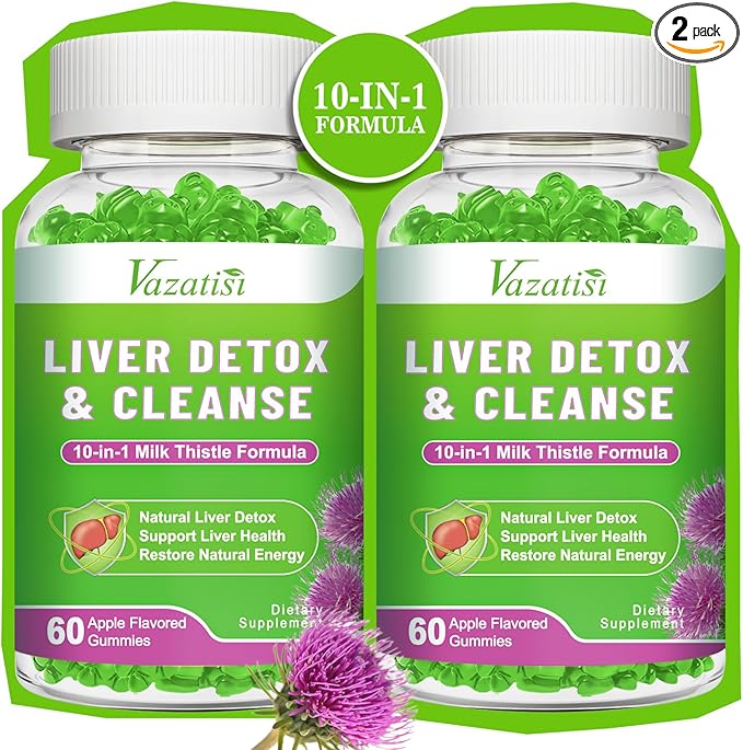 Liver Cleanse Detox Repair Gummies Milk Thistle Gummies with Artichoke Dandelion for Liver Support Vegan &amp Non-GMO Gelatin-Free Apple Flavor 120ct