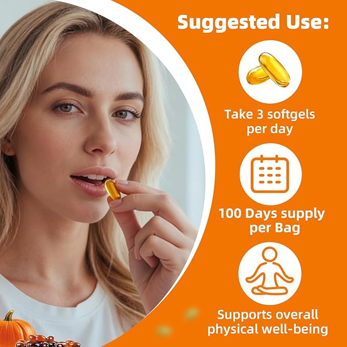 Pumpkin Seed Oil with Saw Palmetto Vitamin D3 &amp Elderberry-300 Capsules Pure Virgin Oil Essential Fatty Acids &amp Phytosterols-Supports Prostate Function Hair Health &amp Urinary Comfort