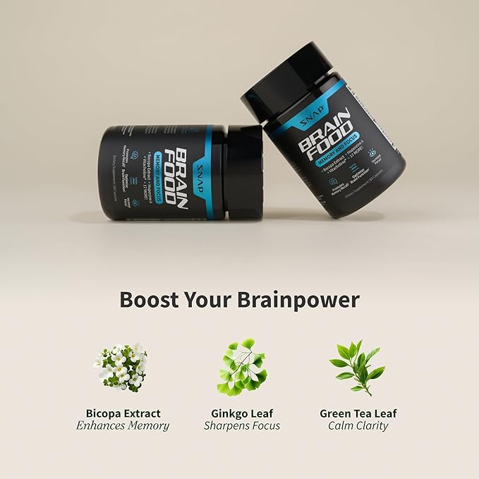 Snap Supplements Brain Booster Nootropics Supplement for Memory Focus &amp Clarity Bacopa Extract Ginkgo Biloba 60 Capsules